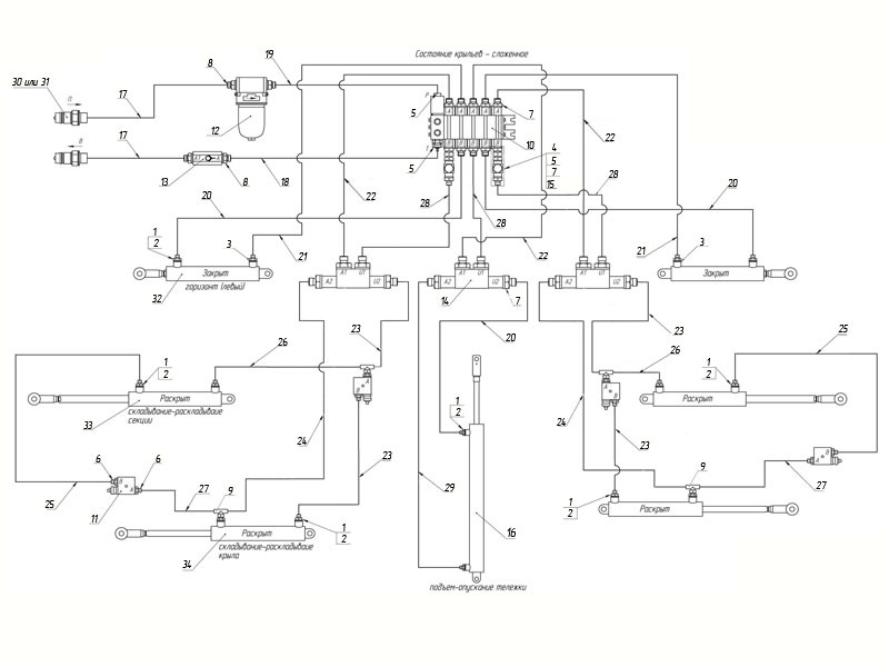 Гидравлическая система (масло) ОПШ 24.070 (схема гидравлических соединений) для Тетис 3018